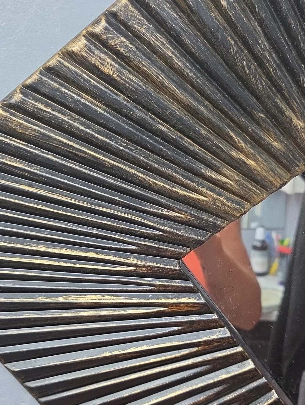 Vintage Decorative Bronzed Ribbed Sunburst Square Wall Mirror